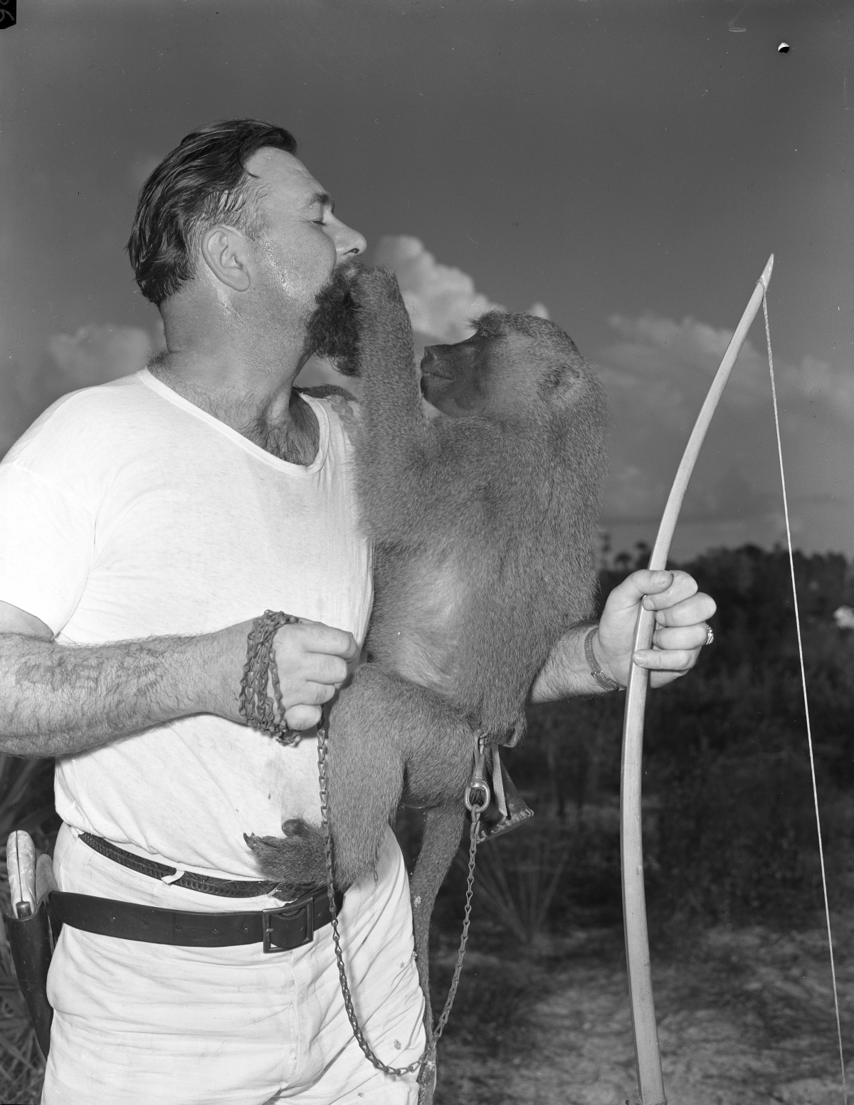 Al Zaebst with pet monkey Fanny - Weeki Wachee Spring, Florida