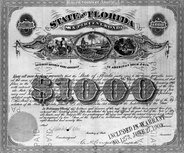 State of Florida $1,000 bond number 28