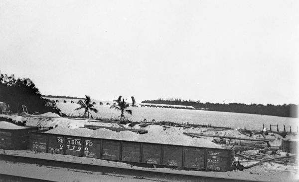 Damaged railroad cars after the 1926 hurricane - Lake Worth, Florida