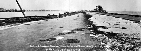 Damage to the old County Causeway by the hurricane of Sept. 18, 1926 - Miami, Florida