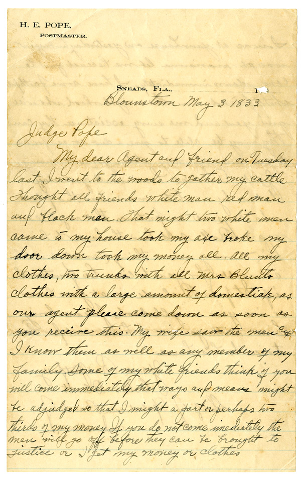 Letter from John Blunt to William S. Pope, May 3, 1833