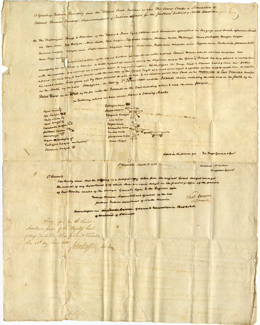 Land Grant from the Upper Creeks, Lower Creeks and Seminoles to Thomas Brown (March 1, 1783)