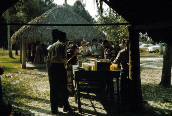 Seminole Indians having an outdoor buffet