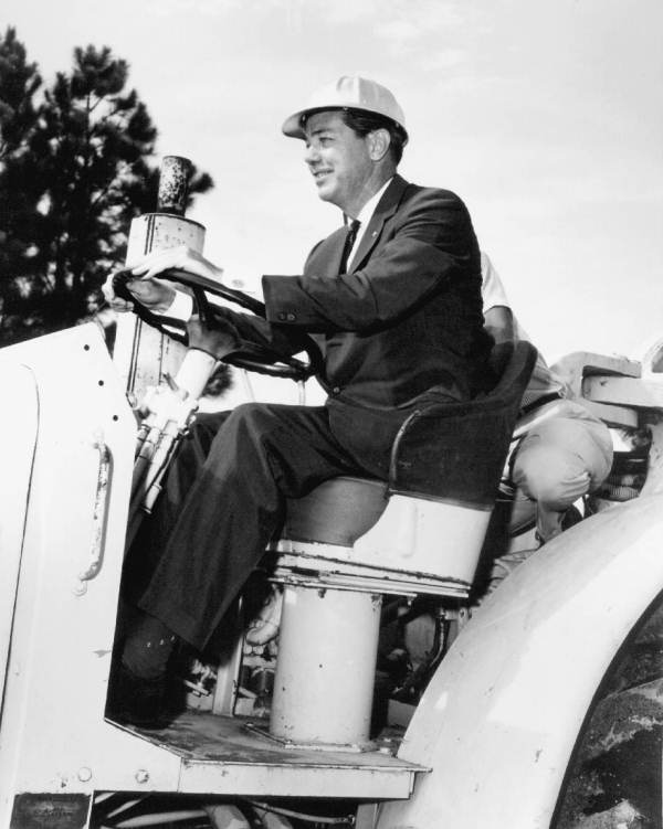 Florida Governor Haydon Burns wearing a hard hat