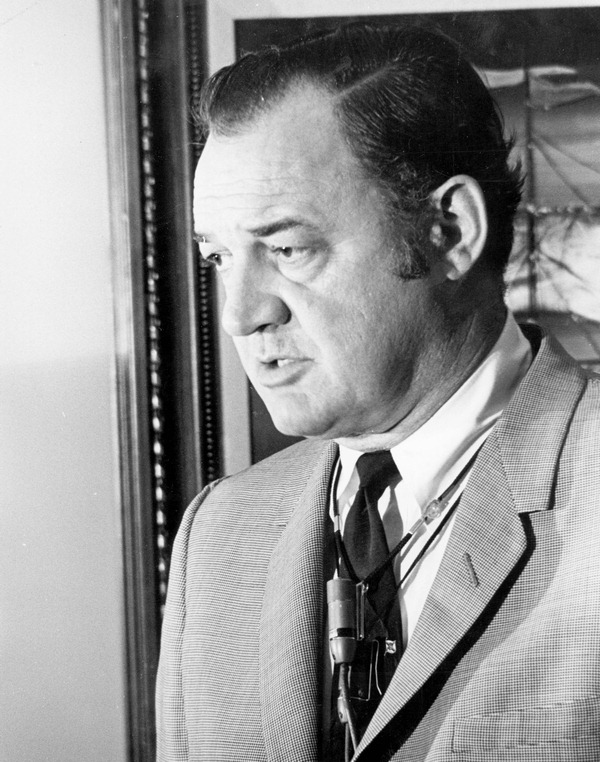 Florida Governor Claude Kirk wearing a microphone