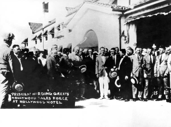 President Harding greets Hollywood sales force