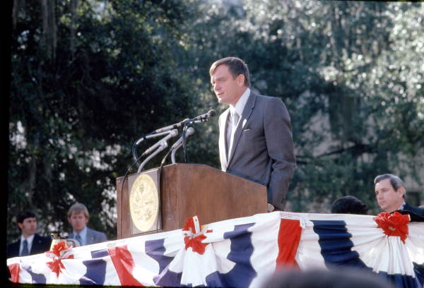 U.S. Senator Lawton Chiles speaking at the inauguration ceremony for Governor Reubin Askew - Tallahassee, Florida
