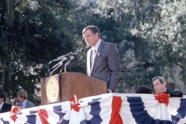 U.S. Senator Lawton Chiles speaking at the inauguration ceremony for Governor Reubin Askew - Tallahassee, Florida