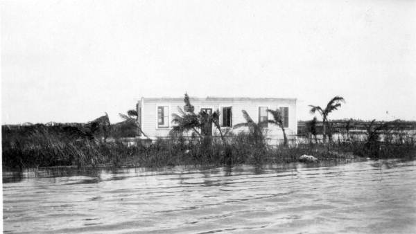 View showing an unidentified residence damaged by the 1928 hurricane - Hialeah, Florida