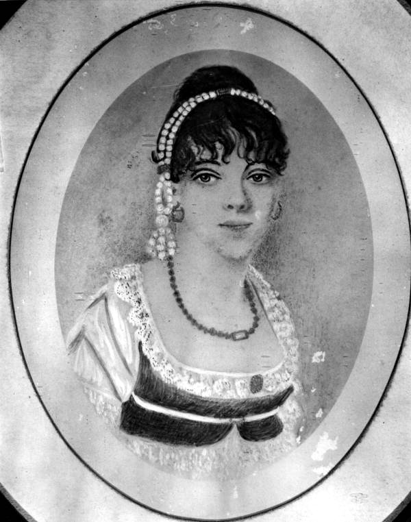 Drawn portrait of Anna A. Margaretta McLaws Reid, 1st wife of future Governor Reid.