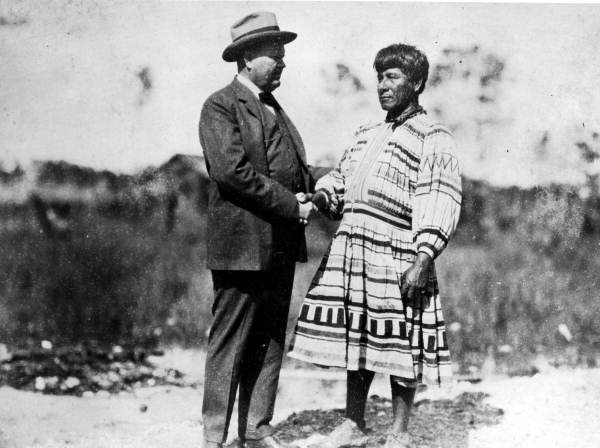 Governor John W. Martin meeting Seminole Indian during Tamiami Trail construction