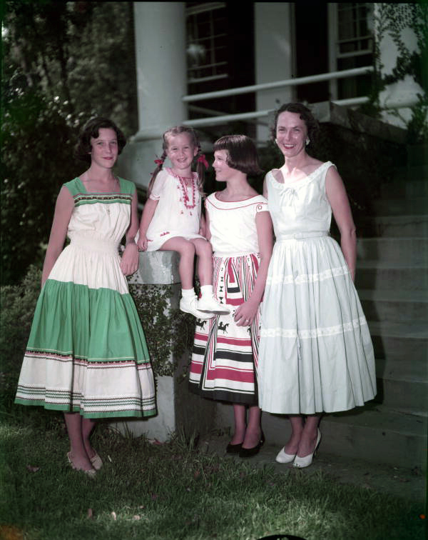 Florida's first lady Mrs. LeRoy Collins and her daughters pose at steps of "The Grove" - Tallahassee, Florida