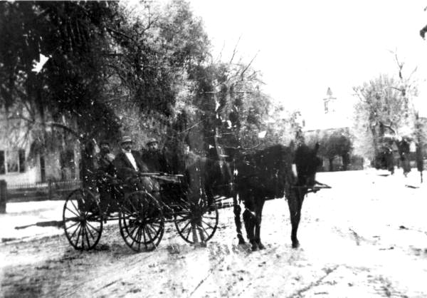 Men in horse-drawn wagon in a snow storm - Monticello, Florida