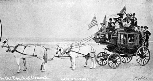 Horse-drawn omnibus on the beach - Ormond Beach, Florida