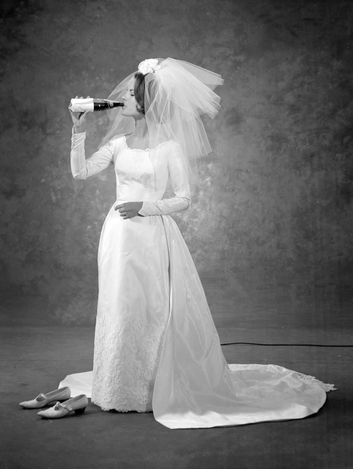 Studio portrait of Cay Russ in a wedding dress - Tallahassee, Florida.