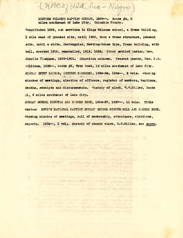 Sisters Welcome Baptist Church