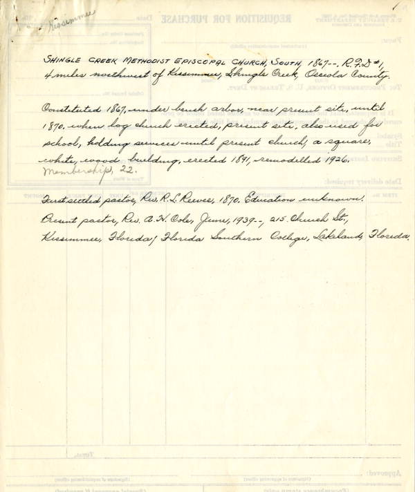 Shingle Creek Methodist Episcopal Church, South