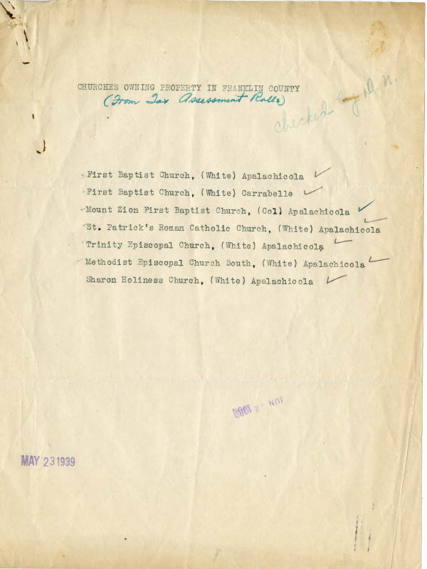 List of churches owning property in Franklin County, 1939