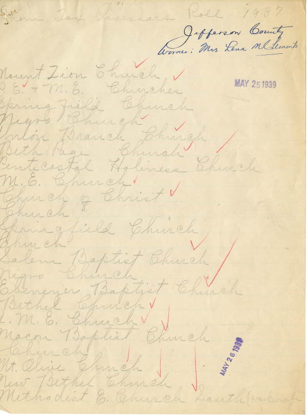 List of Jefferson County churches appearing on the 1937 county tax roll