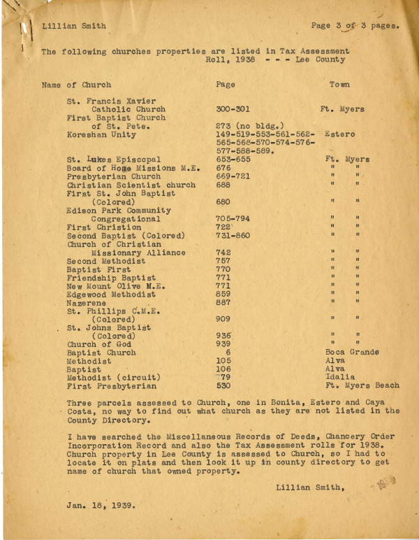 List of Lee County churches, 1939