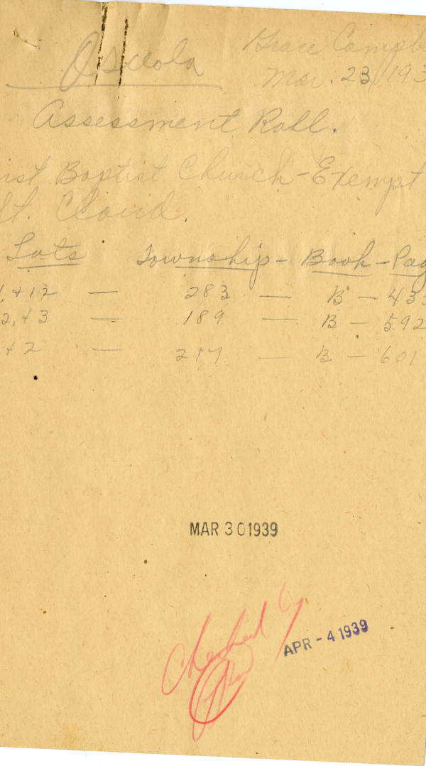 List of Osceola County churches, 1939