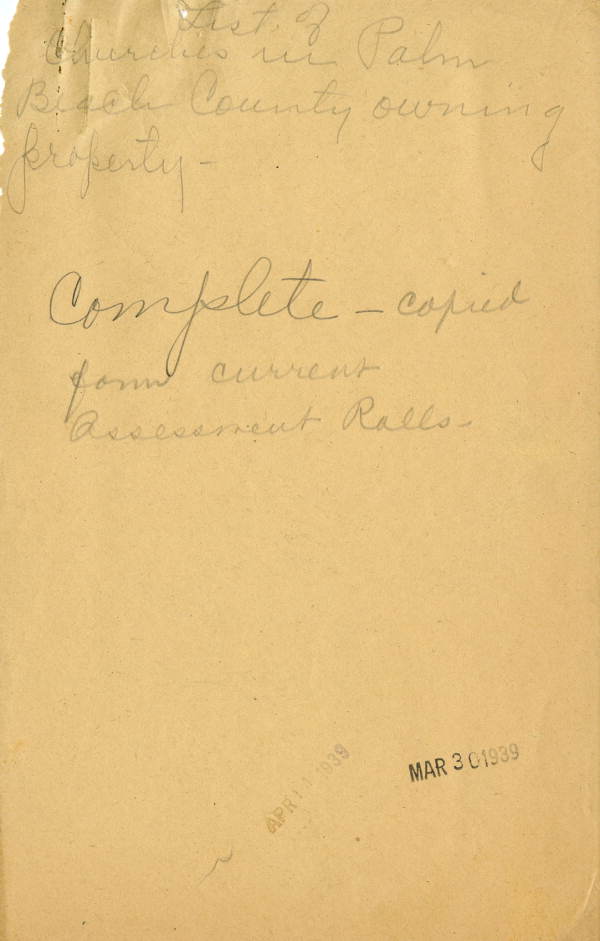 List of Palm Beach County churches owning property, 1939