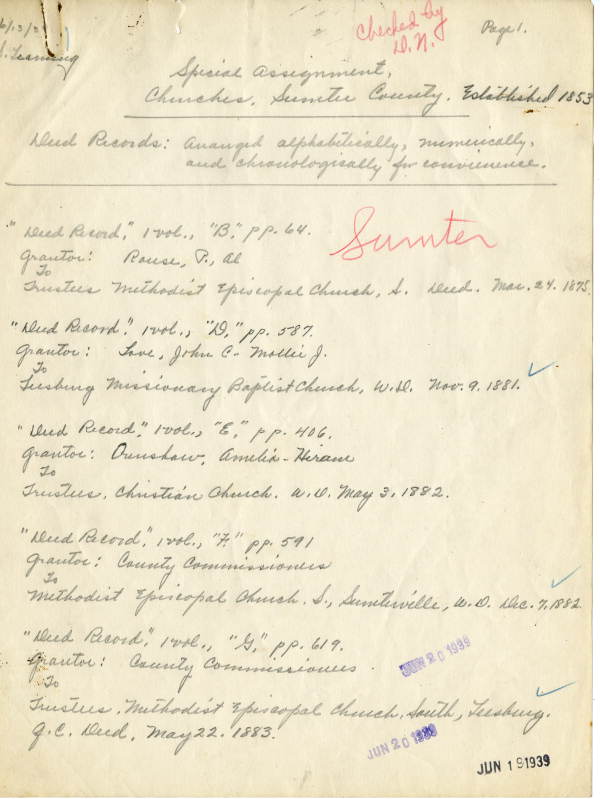 List of Sumter County churches, 1939
