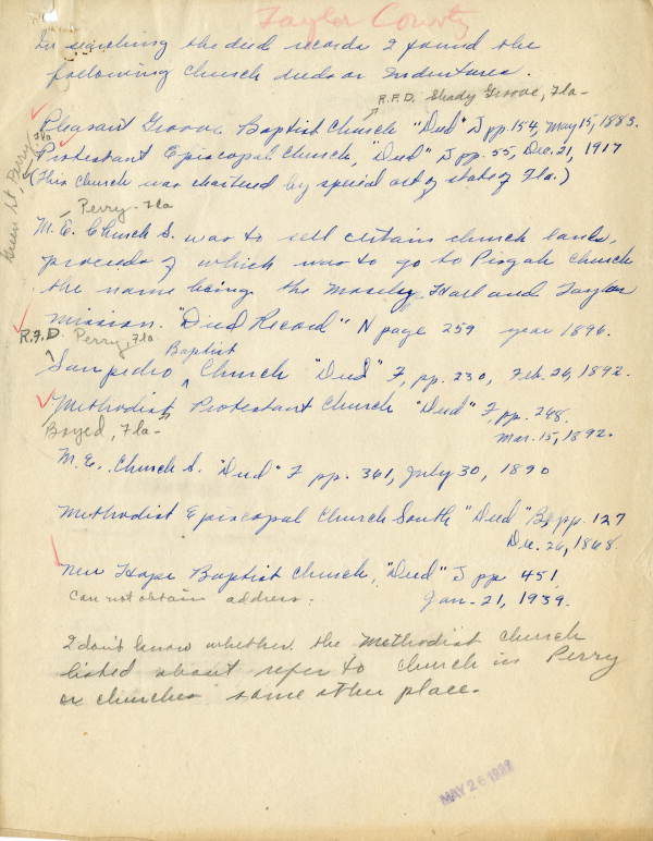 List of Taylor County churches, 1939