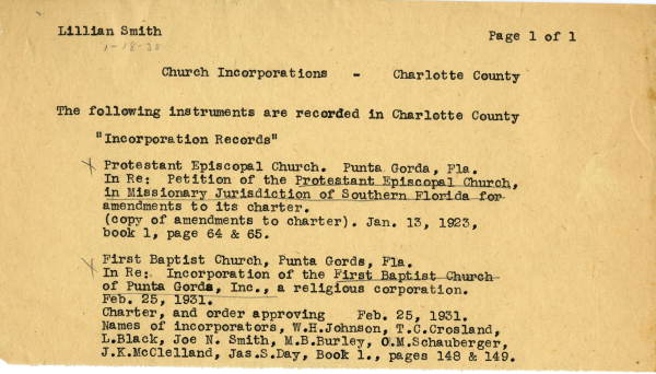 List of Charlotte County churches, 1939