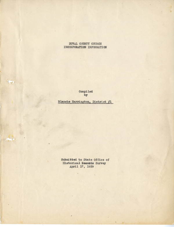 List of Duval County church incorporations, 1939