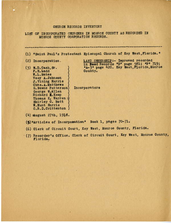 List of Monroe County church incorporations, 1939