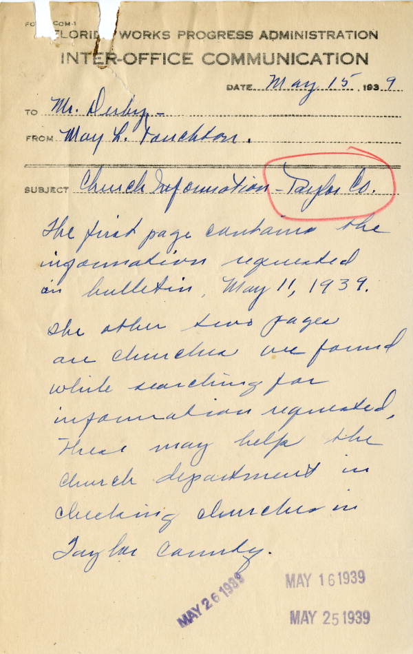 List of Taylor County churches, 1939