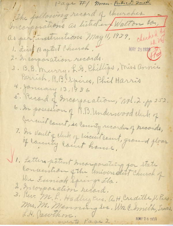 List of Walton County church incorporations, 1939