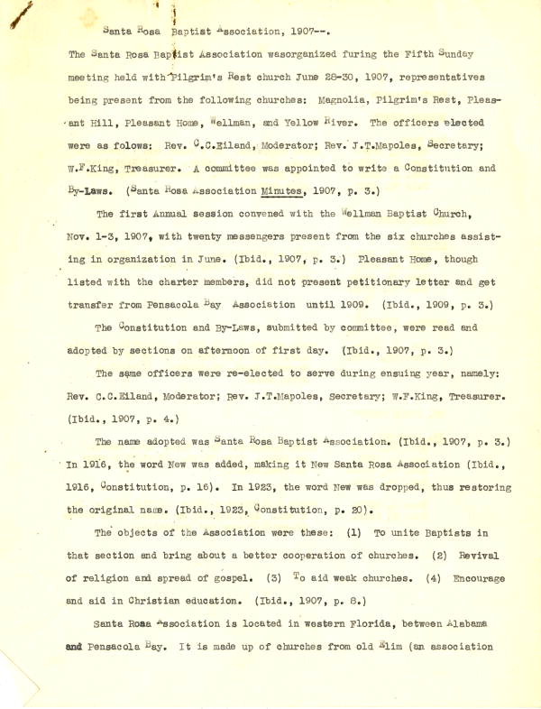 History of the Santa Rosa Baptist Association