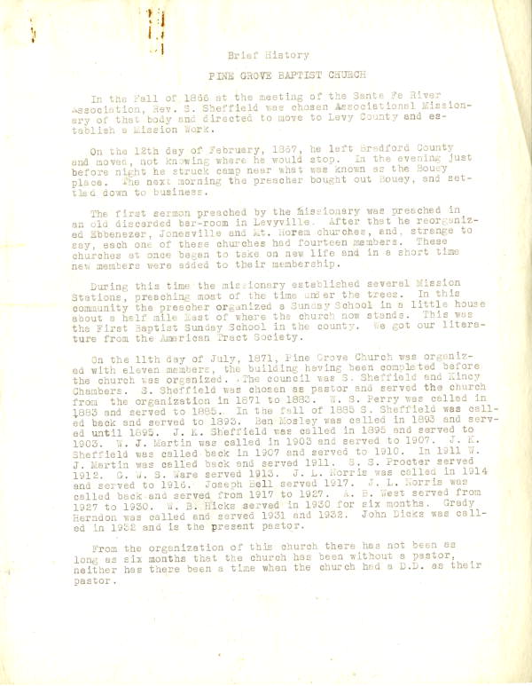 Levy County Church Histories