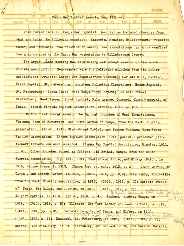 History of the Tampa Bay Baptist Association