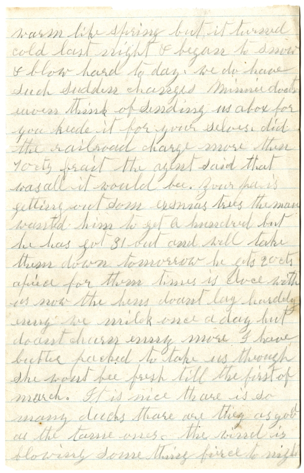 Letter from Olive Fish to Minnie Bevins - December 19, 1915