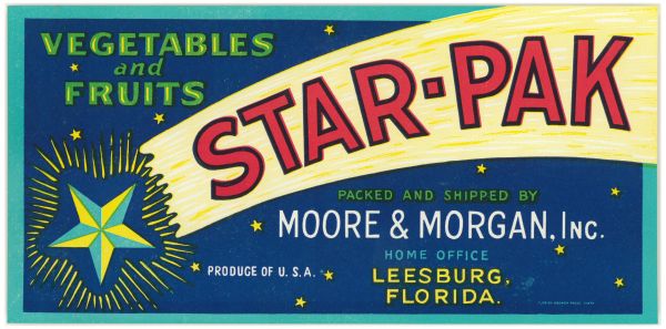 Star-Pak Vegetables and Fruits Label
