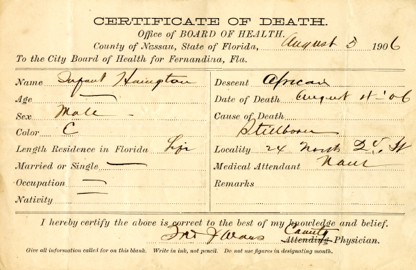 Hampton, Infant death certificates