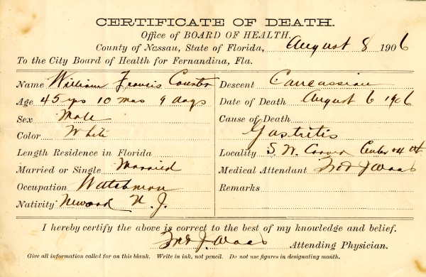 Counter, William Francis death certificates