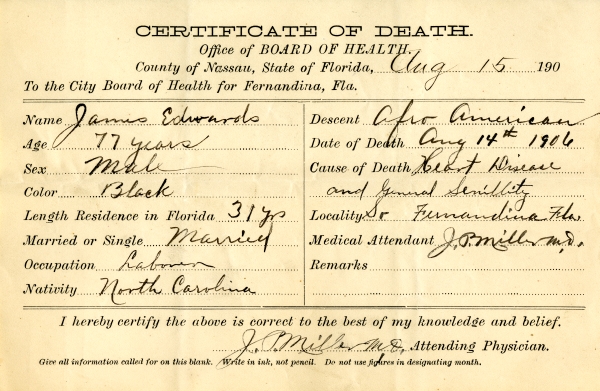 Edwards, James death certificates