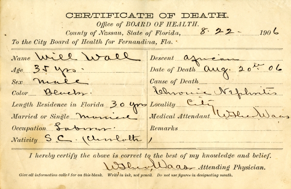 Wall, Will death certificates