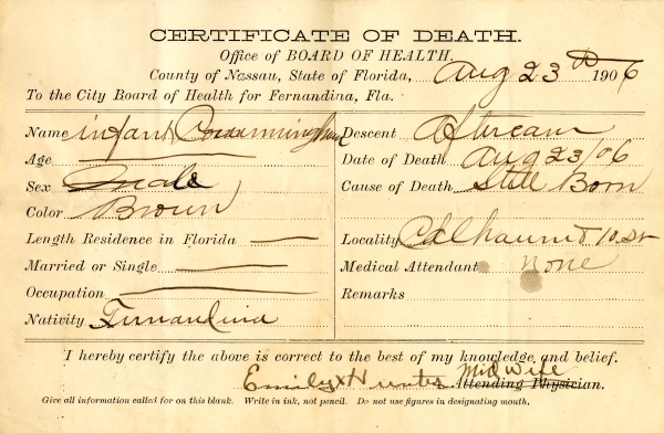 Cunningham, Infant death certificates