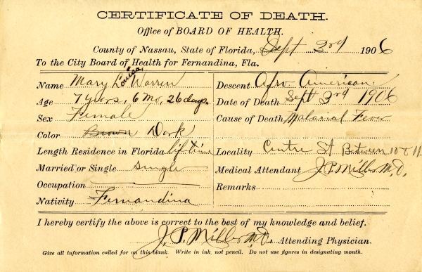 Warren, Mary Louisa death certificates