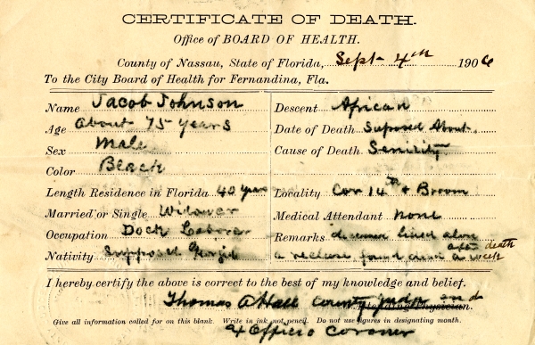 Johnson, Jacob death certificates