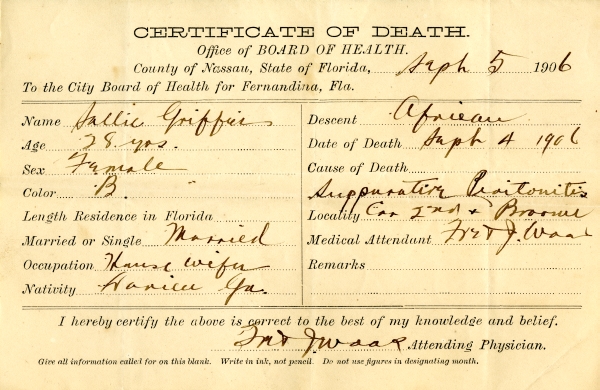 Griffin, Sally death certificates