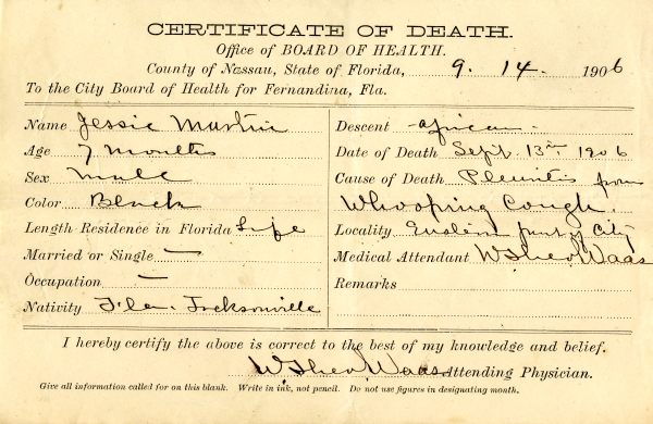 Martin, Jessie death certificates
