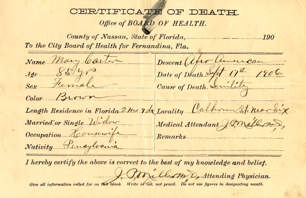 Carter, Mary death certificates
