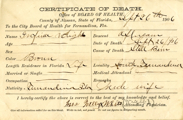 Wright, Infant death certificates