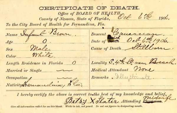 Brown, Infant death certificates